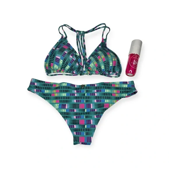 new OndadeMar Swimwear ☀︎︎Multi Strap Tri Top Bikini Set ☀︎︎ Green Print ☀︎︎ M L - Picture 11 of 14